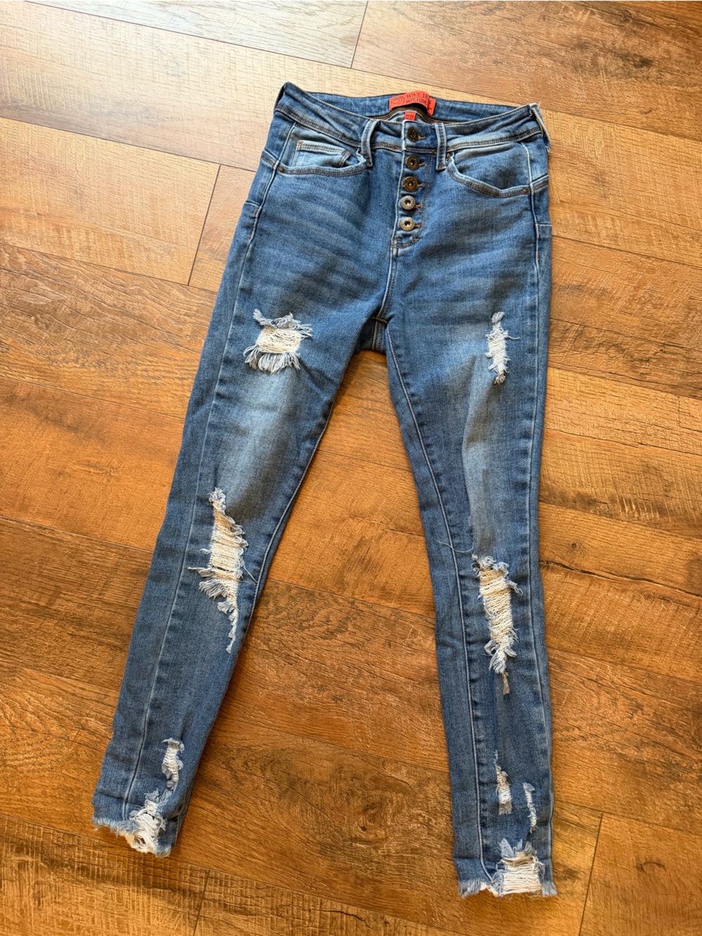 Wax Jean Women's Ripped High-Rise Button-Fly Blue Skinny Jeans